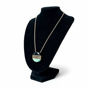 Givenchy Vintage 1978 Green Black Logo Pendant Necklace